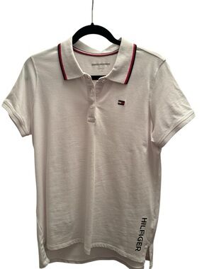 Tommy Hilfiger White Polo with Red and Navy Collar Trim